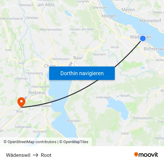 Wädenswil to Root map
