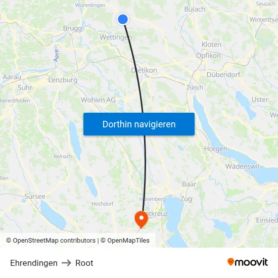 Ehrendingen to Root map