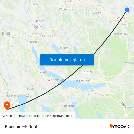 Braunau to Root map