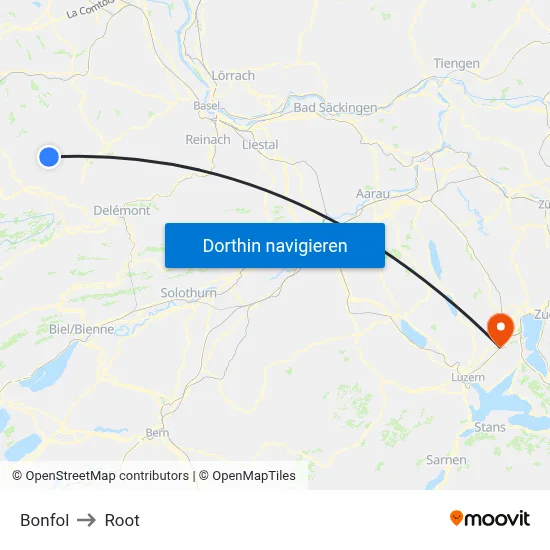 Bonfol to Root map