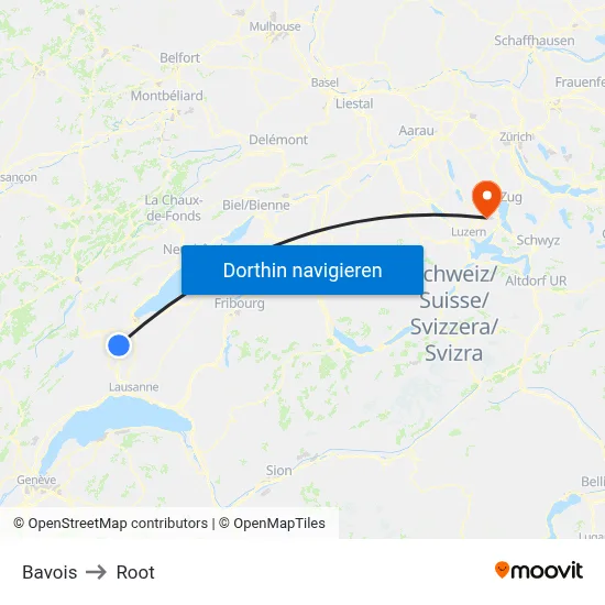 Bavois to Root map
