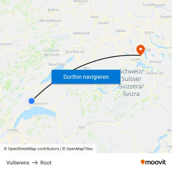 Vullierens to Root map