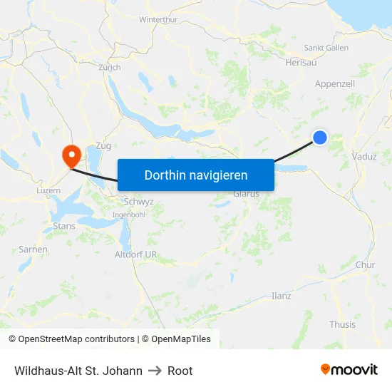 Wildhaus-Alt St. Johann to Root map