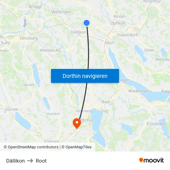 Dällikon to Root map