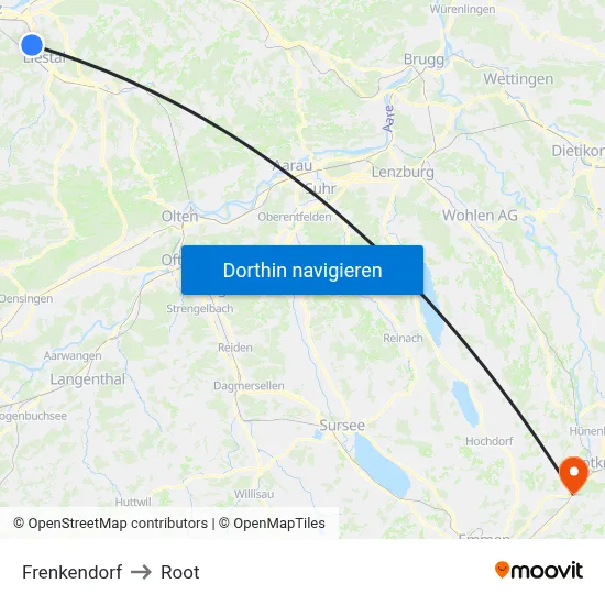 Frenkendorf to Root map