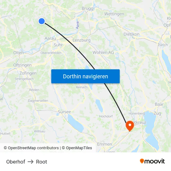 Oberhof to Root map