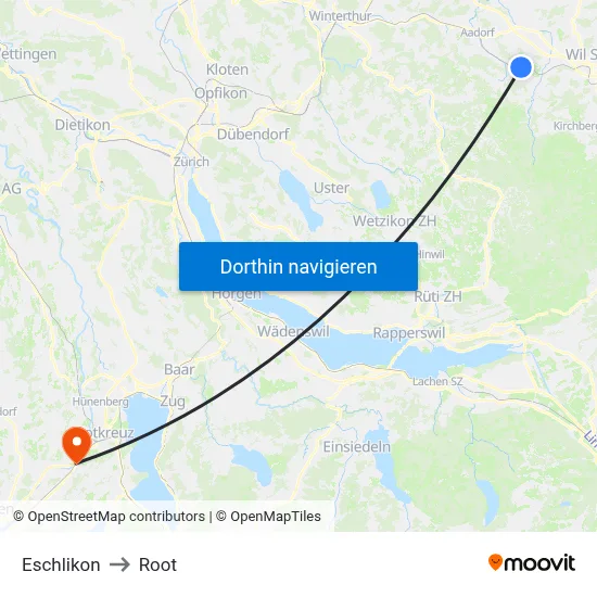 Eschlikon to Root map