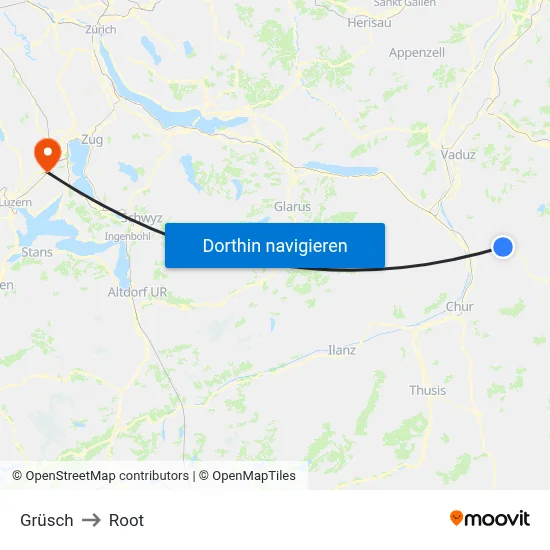 Grüsch to Root map