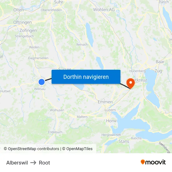 Alberswil to Root map