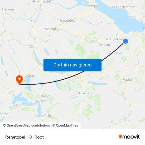 Rehetobel to Root map