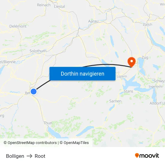 Bolligen to Root map