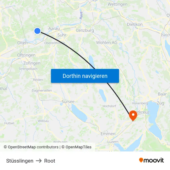 Stüsslingen to Root map