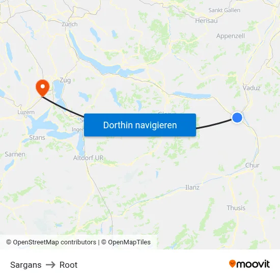 Sargans to Root map