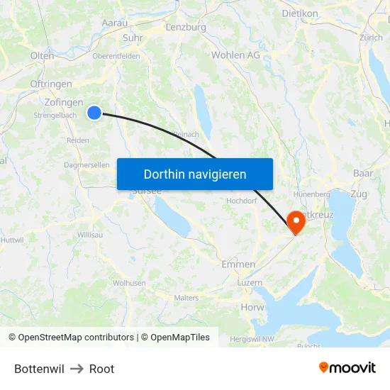 Bottenwil to Root map