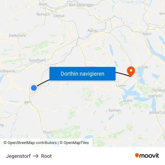 Jegenstorf to Root map
