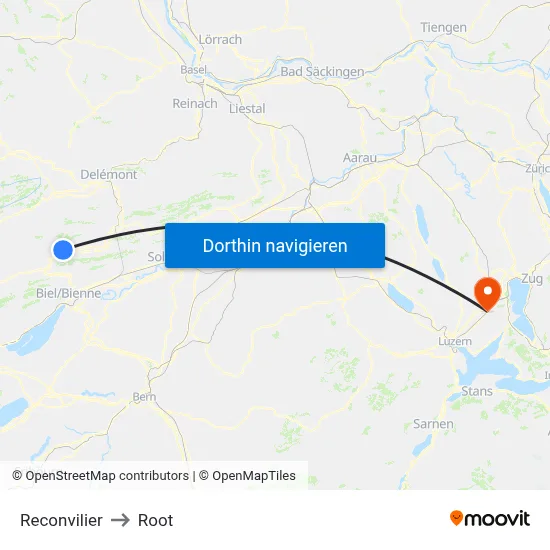 Reconvilier to Root map