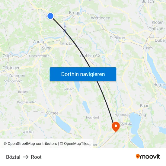 Böztal to Root map