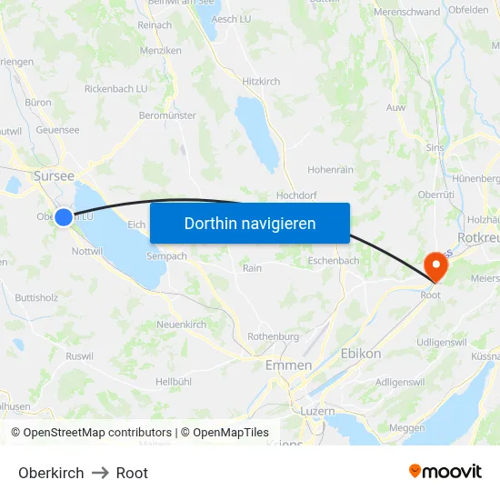 Oberkirch to Root map