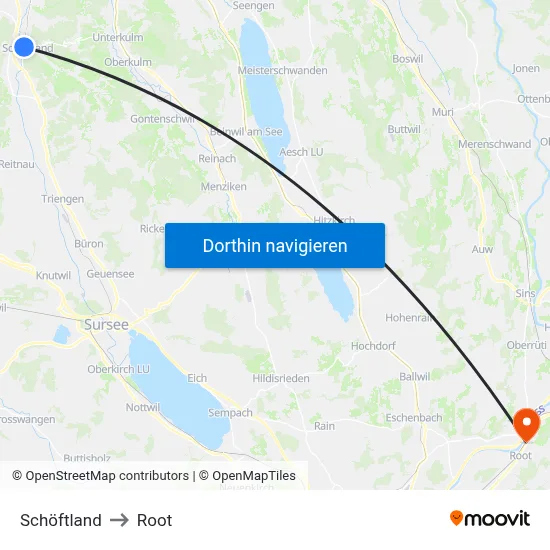 Schöftland to Root map