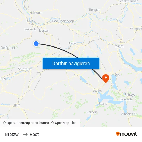 Bretzwil to Root map
