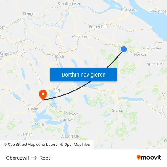 Oberuzwil to Root map
