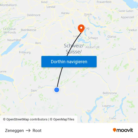 Zeneggen to Root map