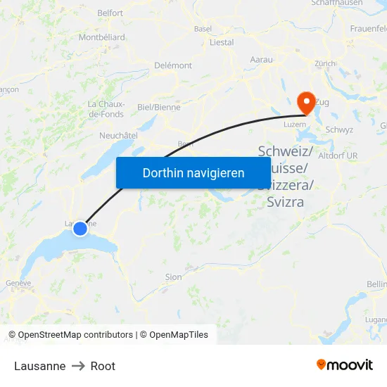 Lausanne to Root map