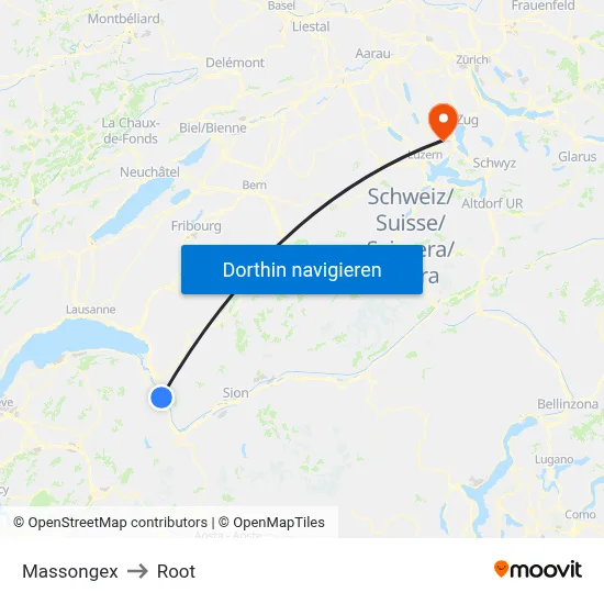 Massongex to Root map