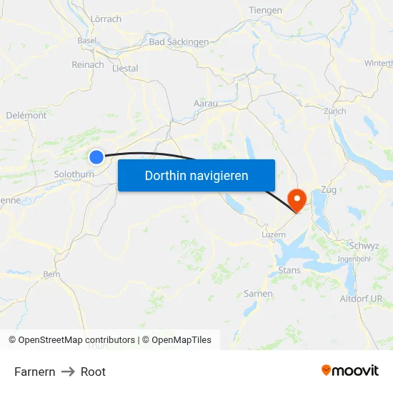 Farnern to Root map