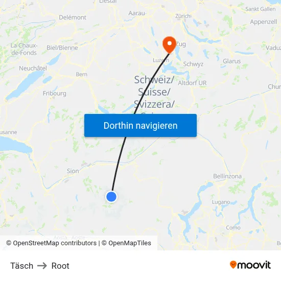 Täsch to Root map