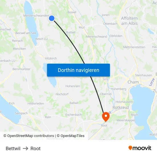 Bettwil to Root map