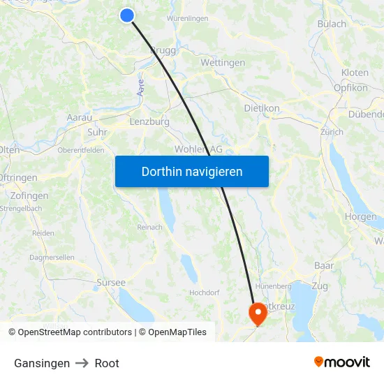 Gansingen to Root map