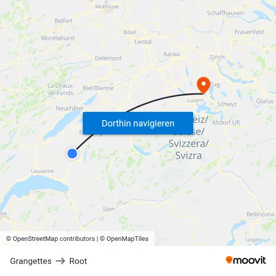 Grangettes to Root map