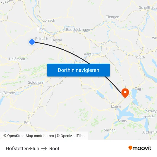 Hofstetten-Flüh to Root map