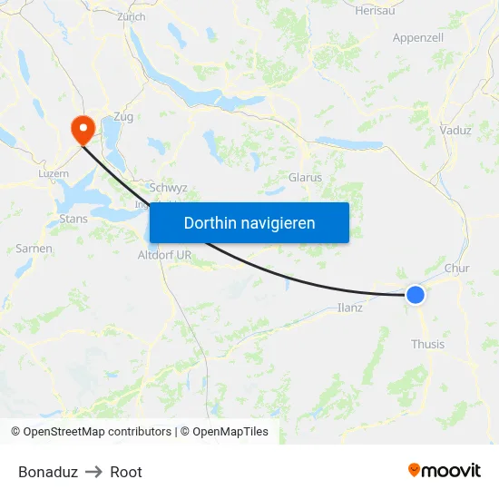 Bonaduz to Root map