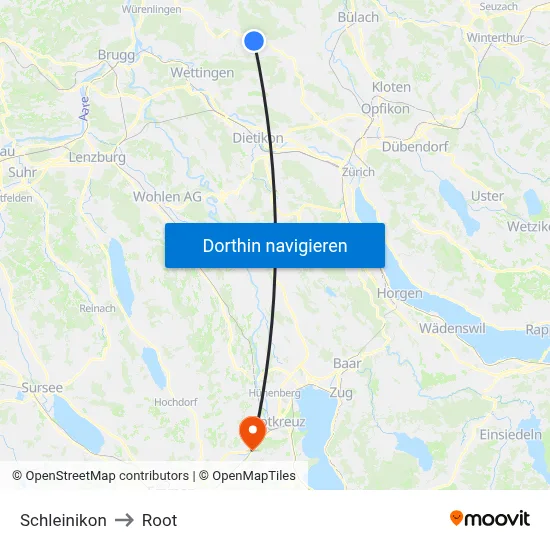 Schleinikon to Root map