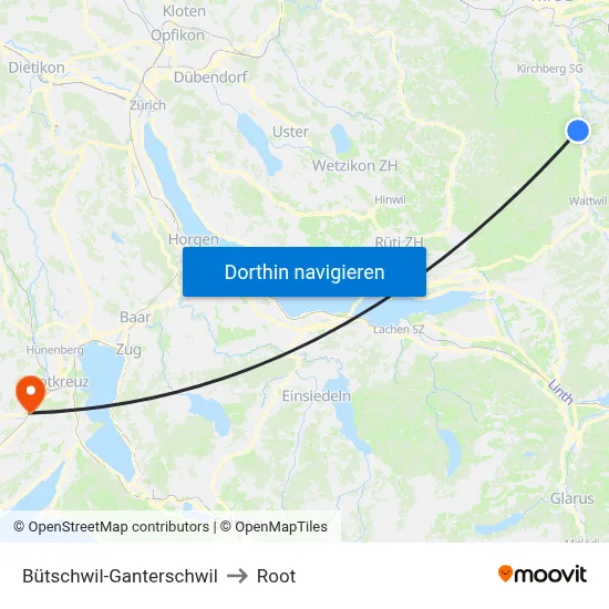 Bütschwil-Ganterschwil to Root map