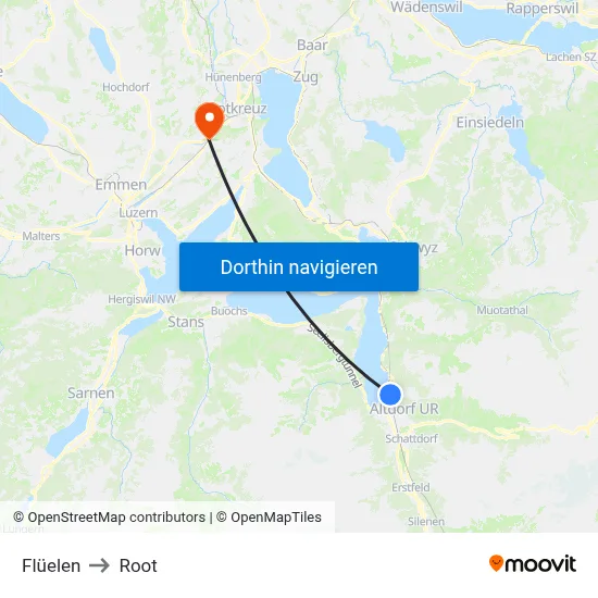 Flüelen to Root map