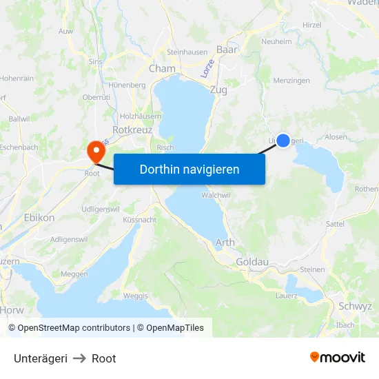 Unterägeri to Root map