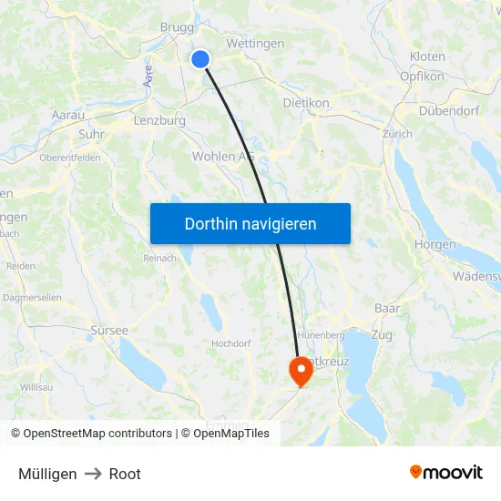 Mülligen to Root map