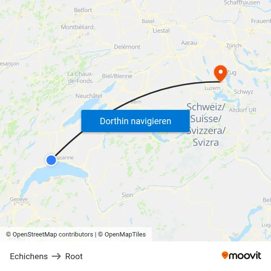 Echichens to Root map