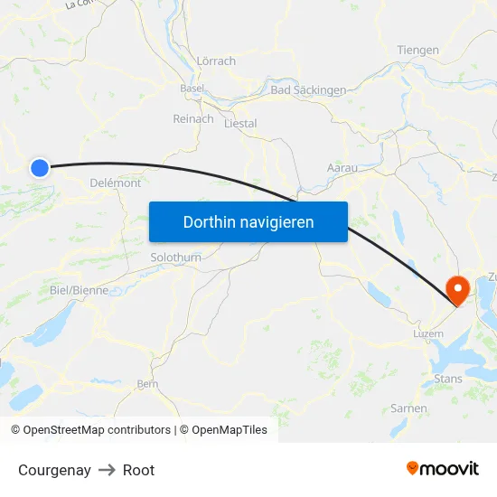 Courgenay to Root map