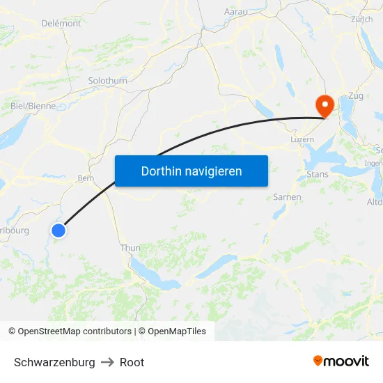 Schwarzenburg to Root map