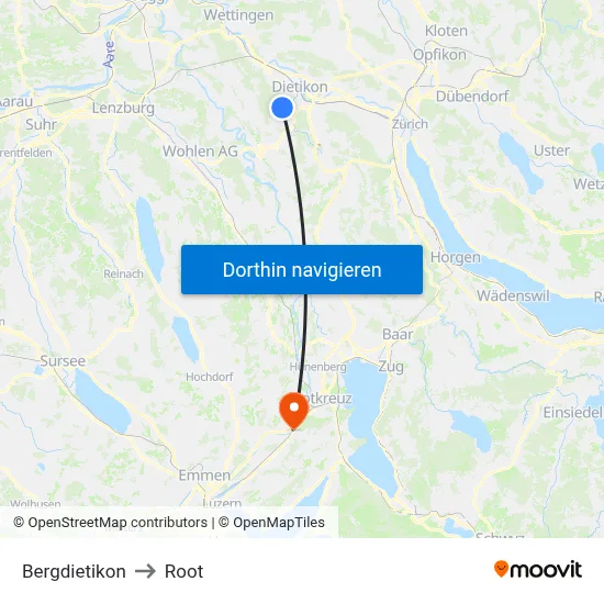 Bergdietikon to Root map