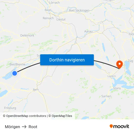 Mörigen to Root map