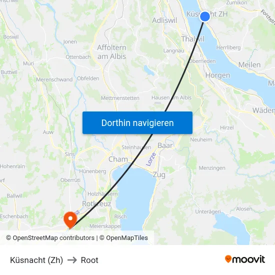 Küsnacht (Zh) to Root map