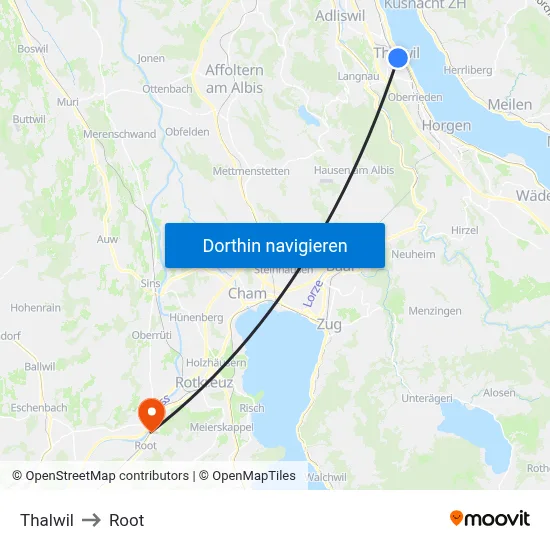 Thalwil to Root map