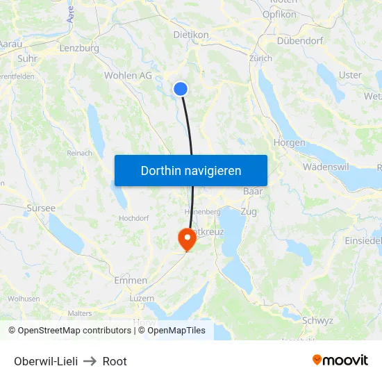 Oberwil-Lieli to Root map