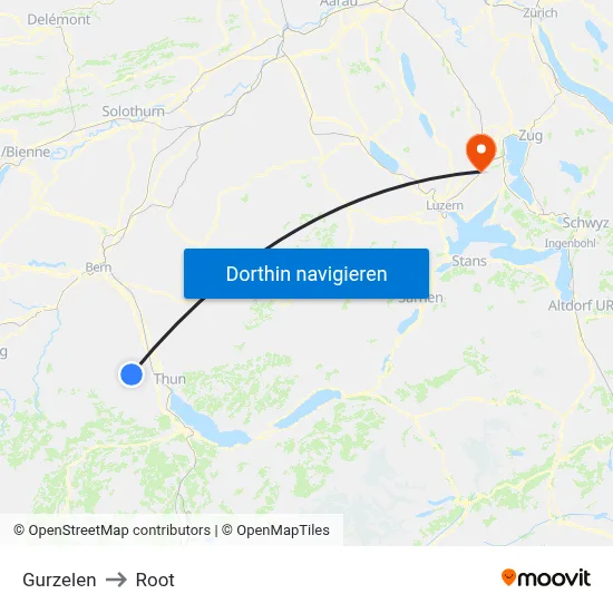 Gurzelen to Root map