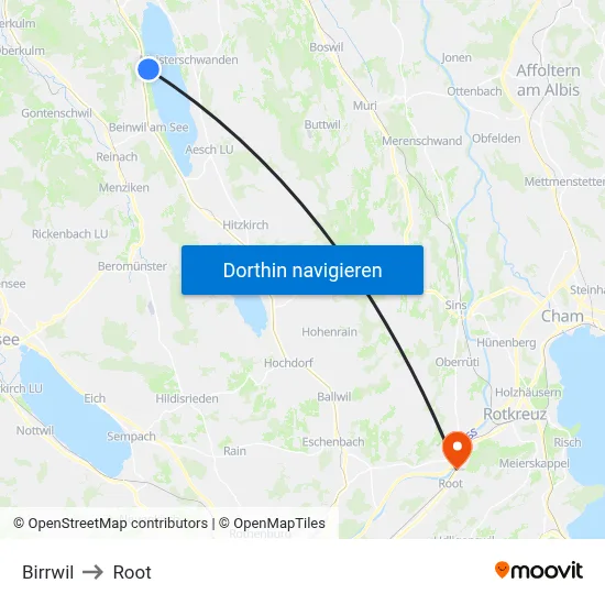 Birrwil to Root map